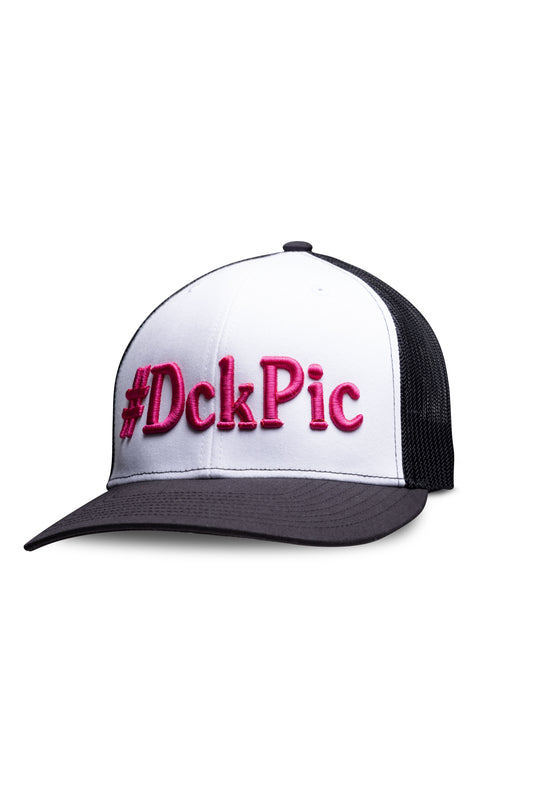 #DckPic Trucker Hat White/Black with Pink Font