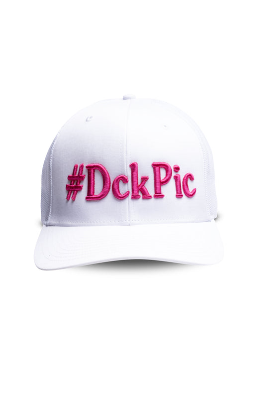 #DckPic Trucker Hat White with Pink Font