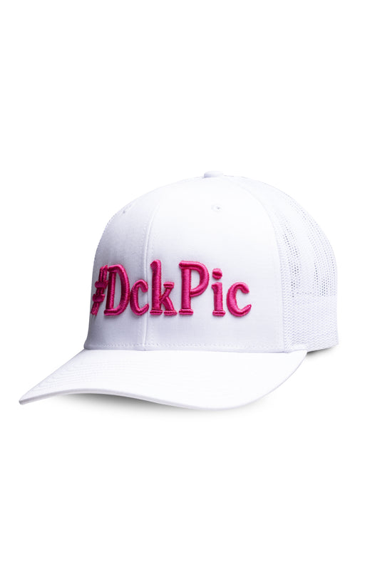 #DckPic Trucker Hat White with Pink Font